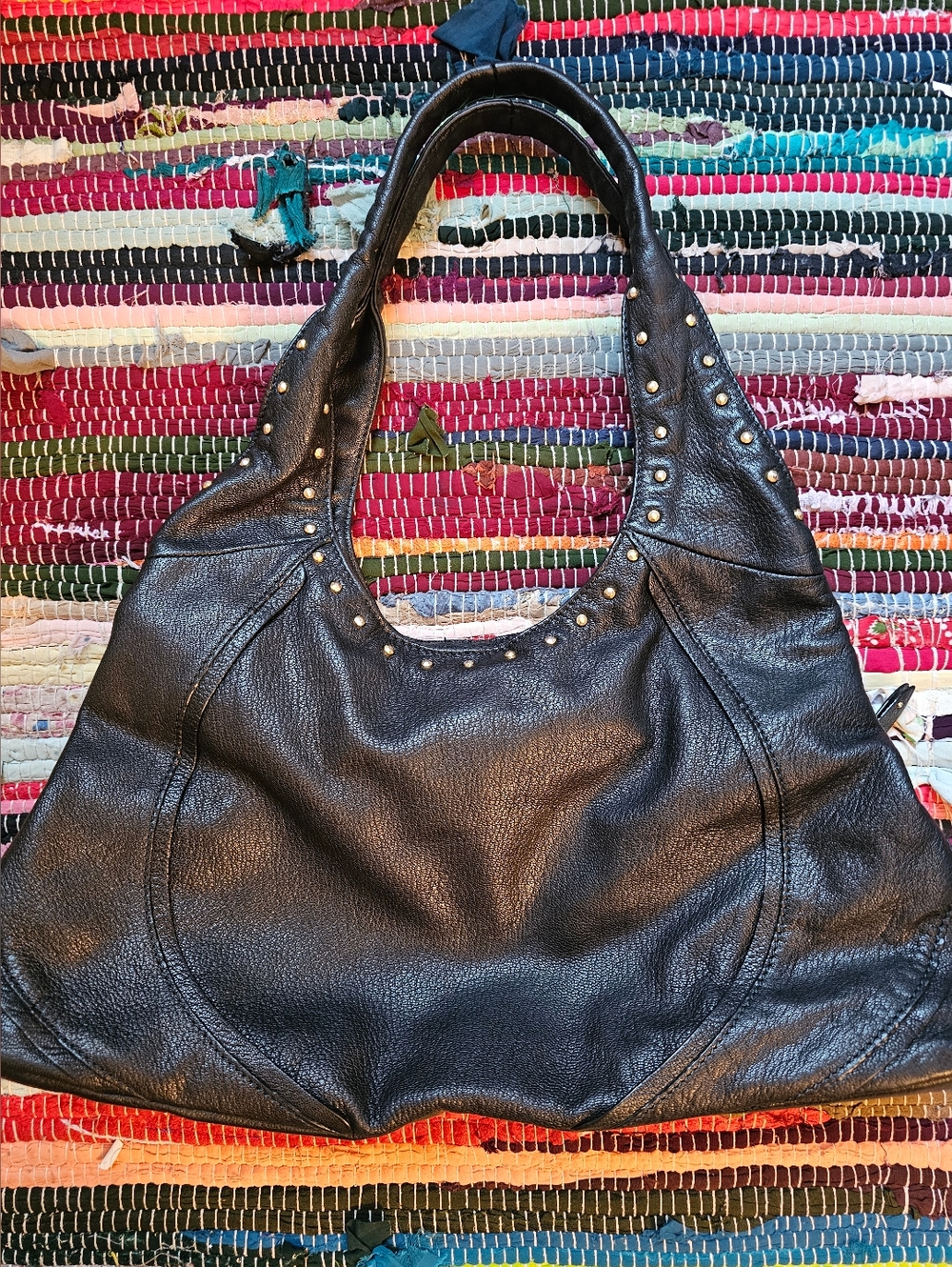 Sigrid Olsen Black Leather Studded Shoulder Bag